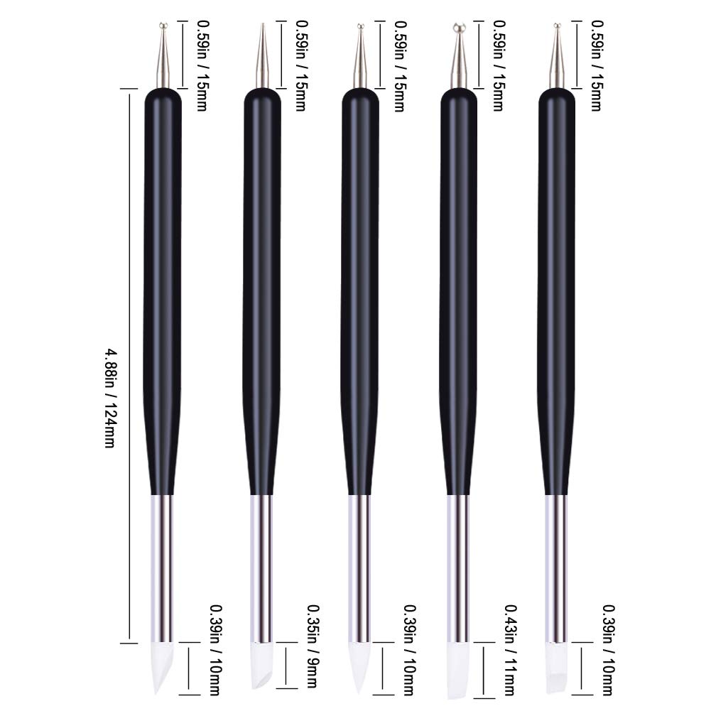 5pcs Wood Handle Dotting Tools Double Dual Head Nail silicone brush