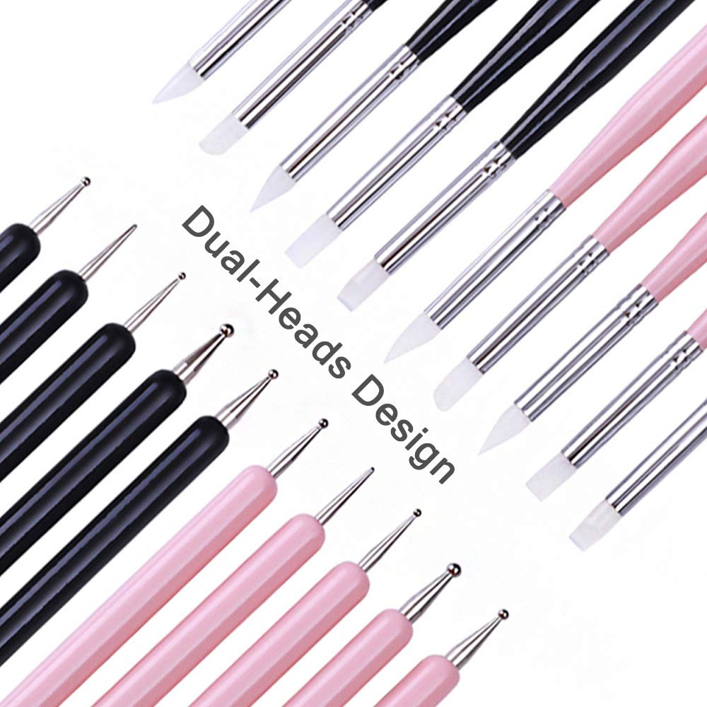 5pcs Wood Handle Dotting Tools Double Dual Head Nail silicone brush