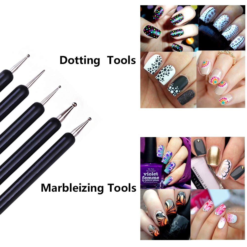 5pcs Wood Handle Dotting Tools Double Dual Head Nail silicone brush