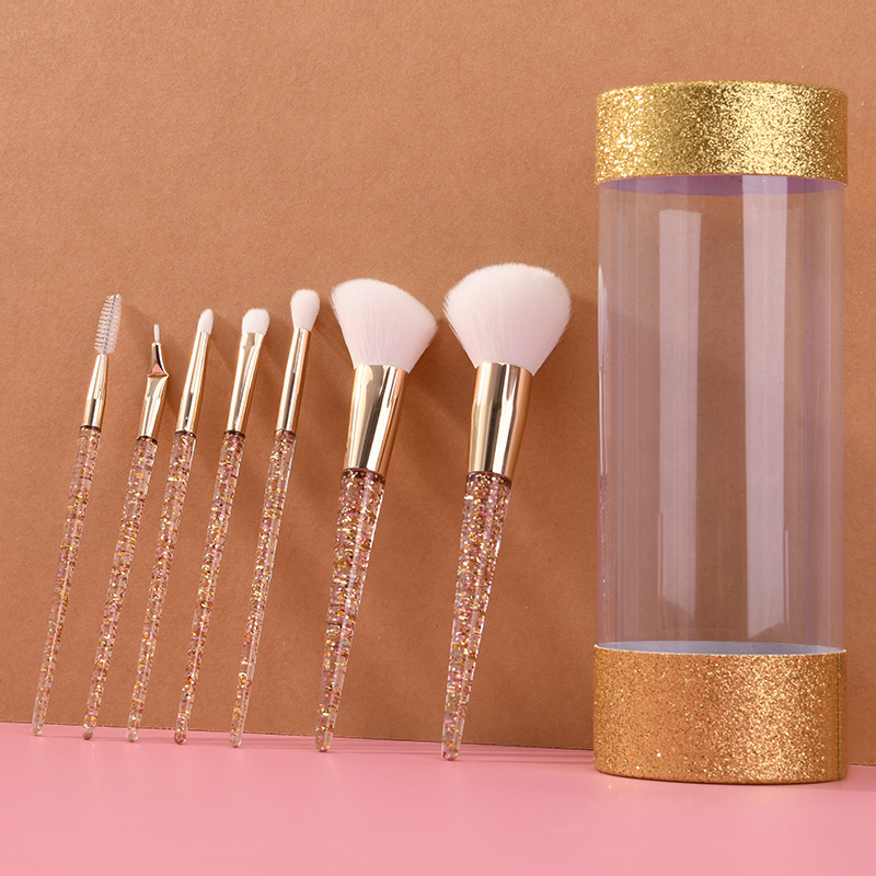 Gold 8pcs glitter make up brushes cosmetic makeup diamond brushes with clear cylinder case tube