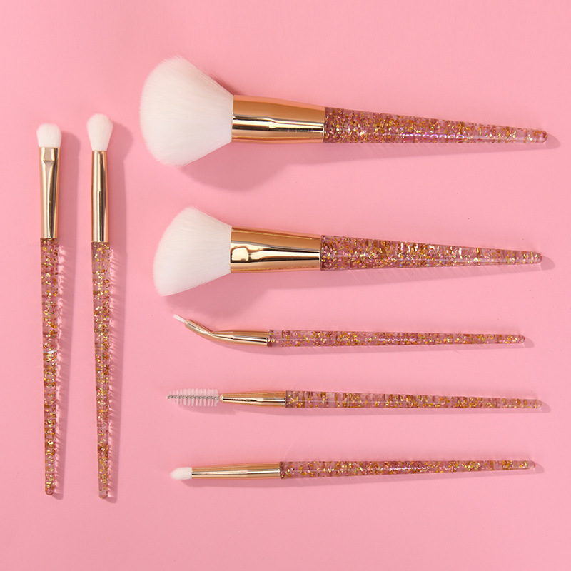 Gold 8pcs glitter make up brushes cosmetic makeup diamond brushes with clear cylinder case tube
