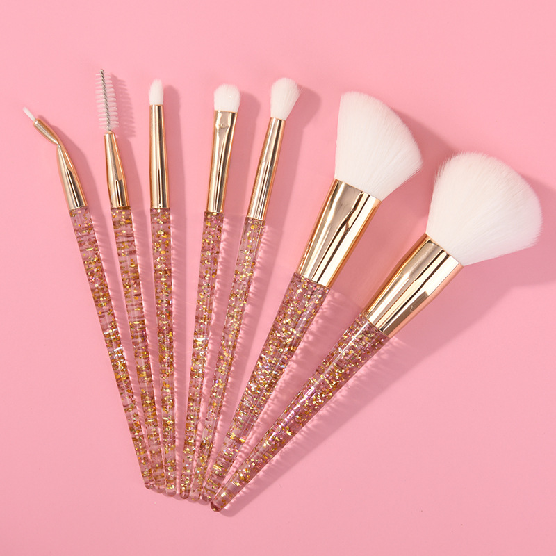 Gold 8pcs glitter make up brushes cosmetic makeup diamond brushes with clear cylinder case tube