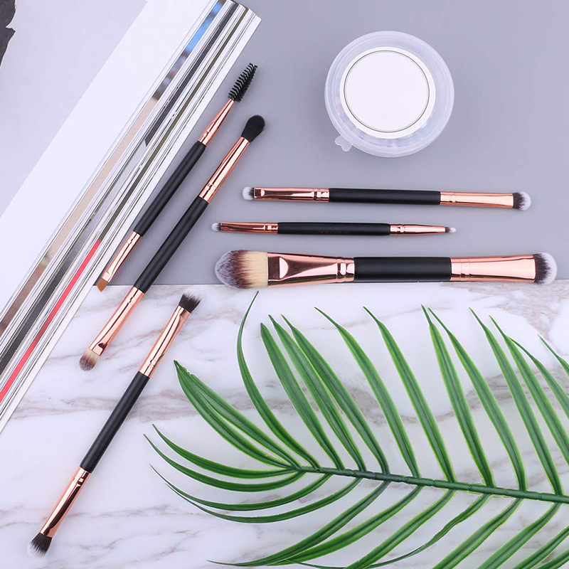 professional wholesale double size 6 pcs black handle foundation eyebrow makeup brush set