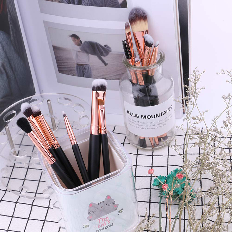 professional wholesale double size 6 pcs black handle foundation eyebrow makeup brush set
