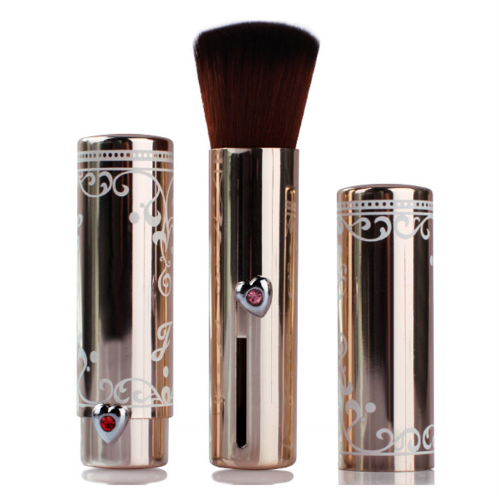 Professional Retractable Bristle Hair Powder Makeup Brush Golden Color