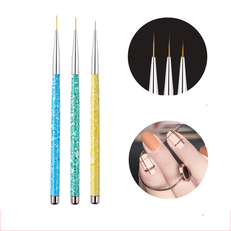 popular handle color soft nylon hair 3pcs/set extremely thin liner painting brush nail art brush