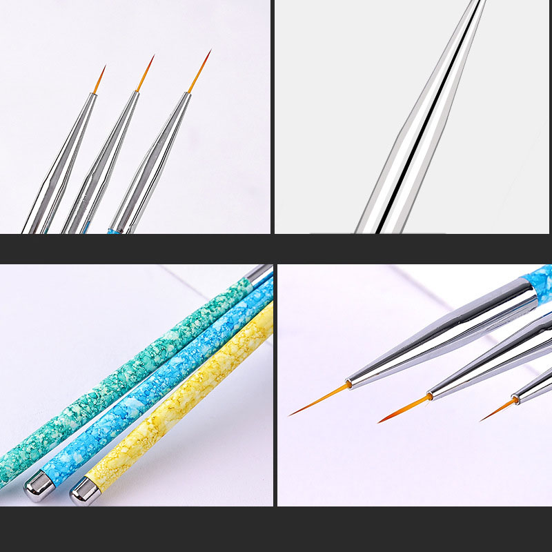 popular handle color soft nylon hair 3pcs/set extremely thin liner painting brush nail art brush