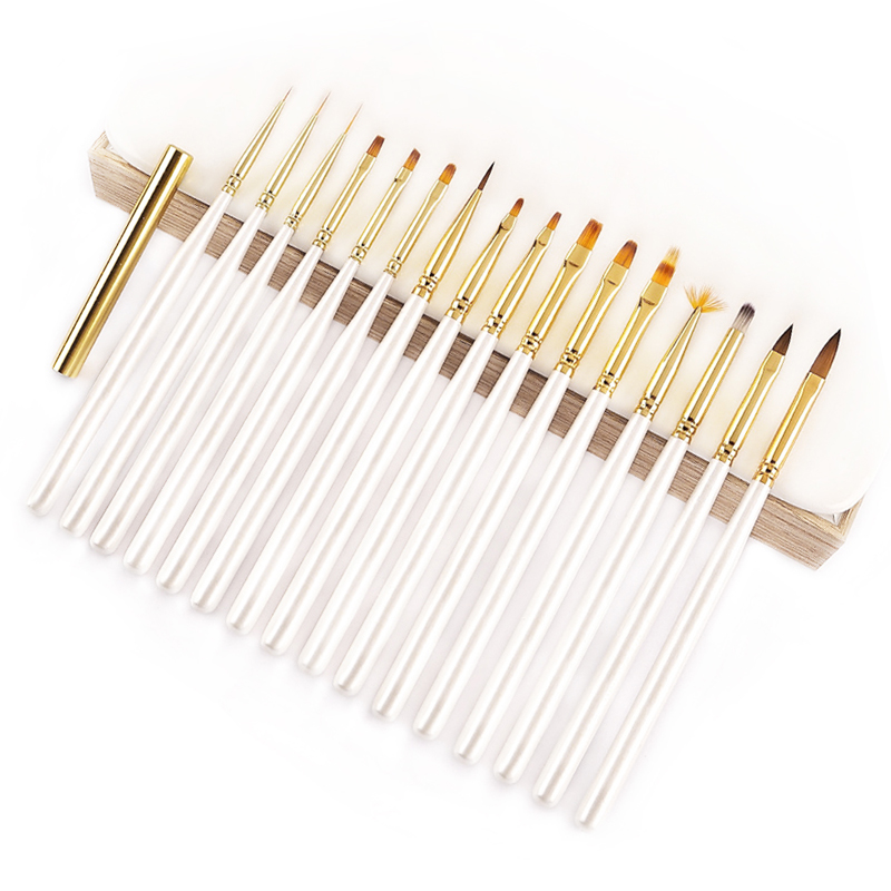 Hot sell elegant design wood handle gold ferrule soft nylon hair kolinsky Liner gel acrylic Nail art brush Set