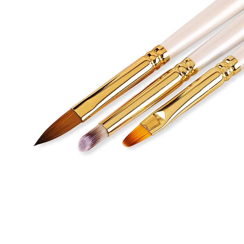 Hot sell elegant design wood handle gold ferrule soft nylon hair kolinsky Liner gel acrylic Nail art brush Set