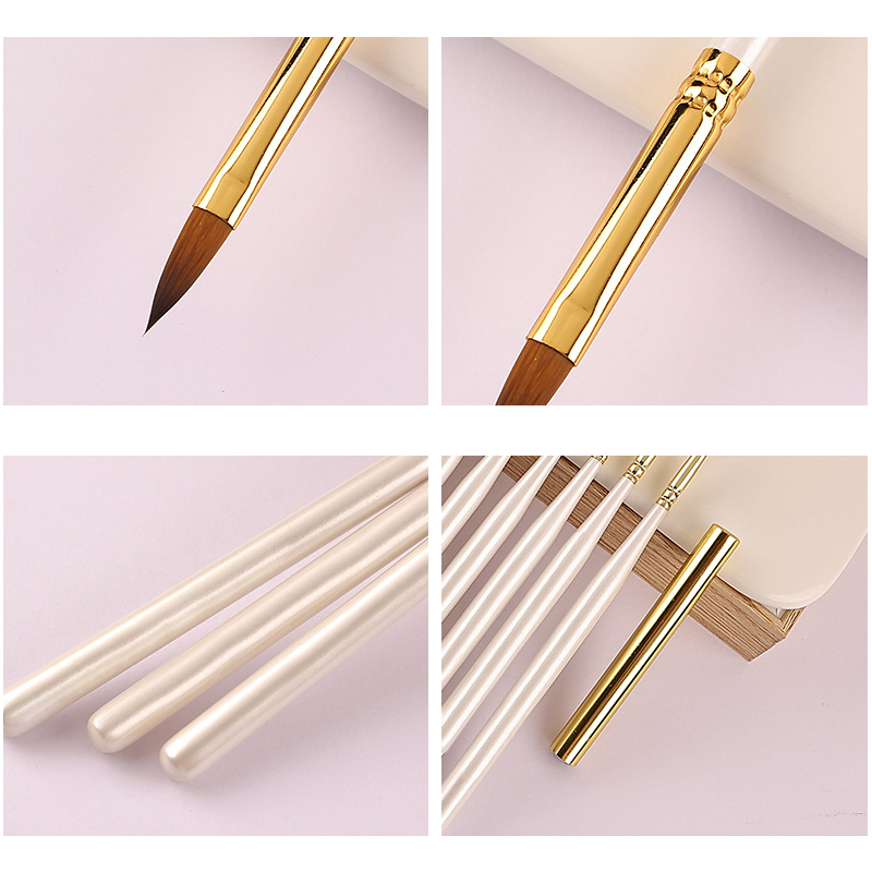 Hot sell elegant design wood handle gold ferrule soft nylon hair kolinsky Liner gel acrylic Nail art brush Set