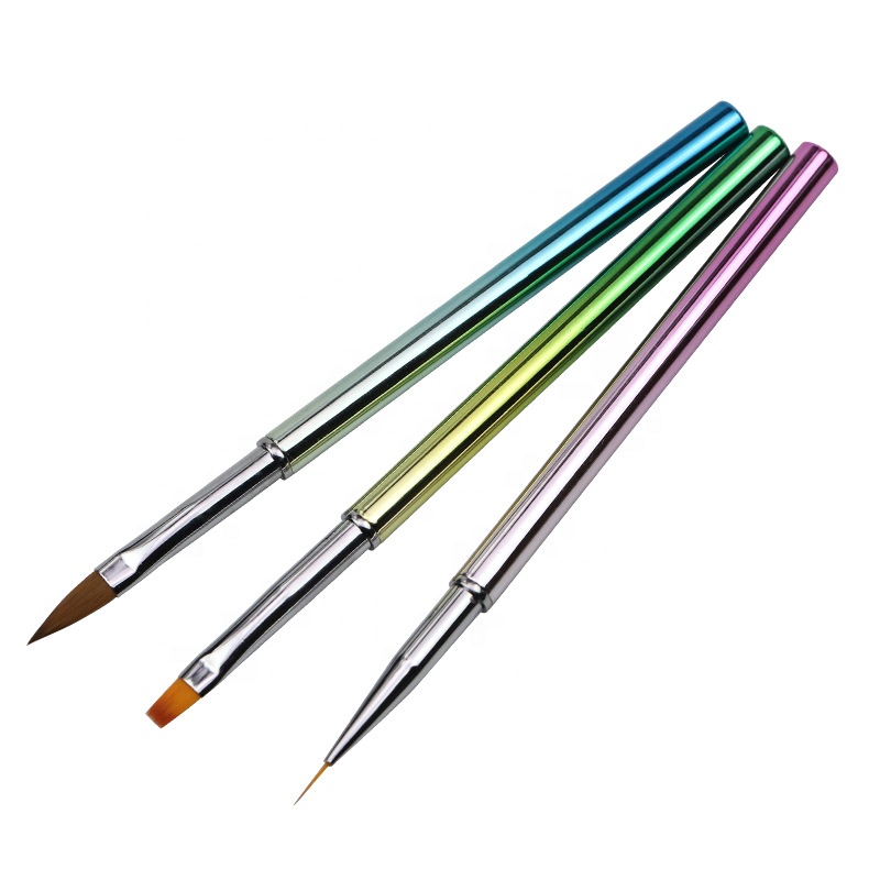 New 3pcs Synthetic Hair Metal Handle Nail Beauty Brush Private Label Nail Art Brush Sets