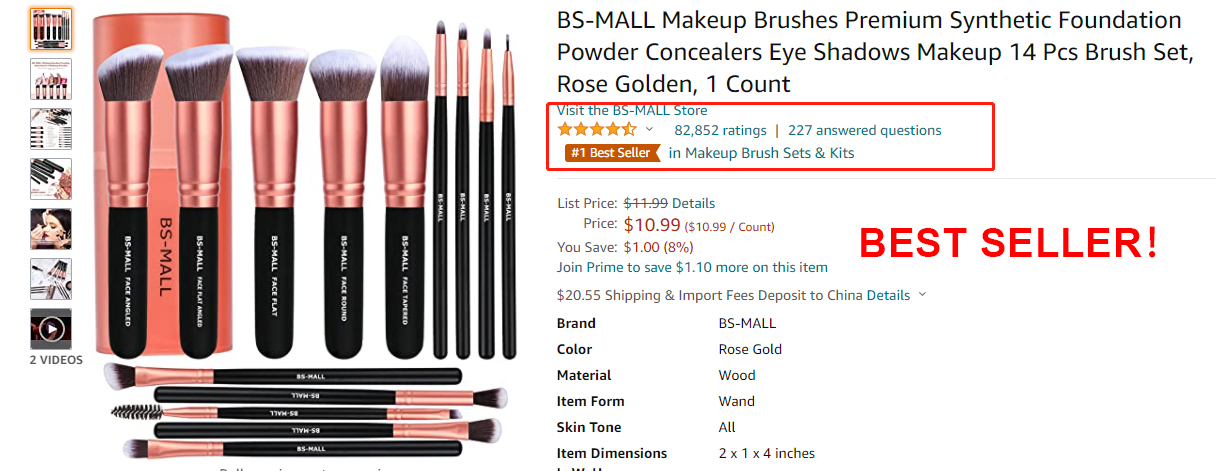 Amazon Best Seller BS-MALL Rose Gold Synthetic Makeup Brushes 14pcs Makeup Brush Set