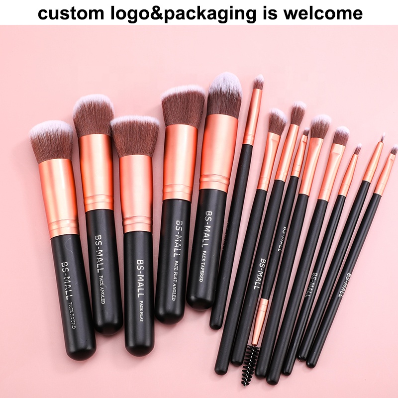 Amazon Best Seller BS-MALL Rose Gold Synthetic Makeup Brushes 14pcs Makeup Brush Set