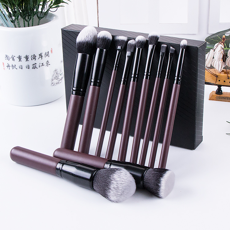 11pcs Face/eye Soft Dense Synthetic Hair Wood Handle Makeup Brushes Set