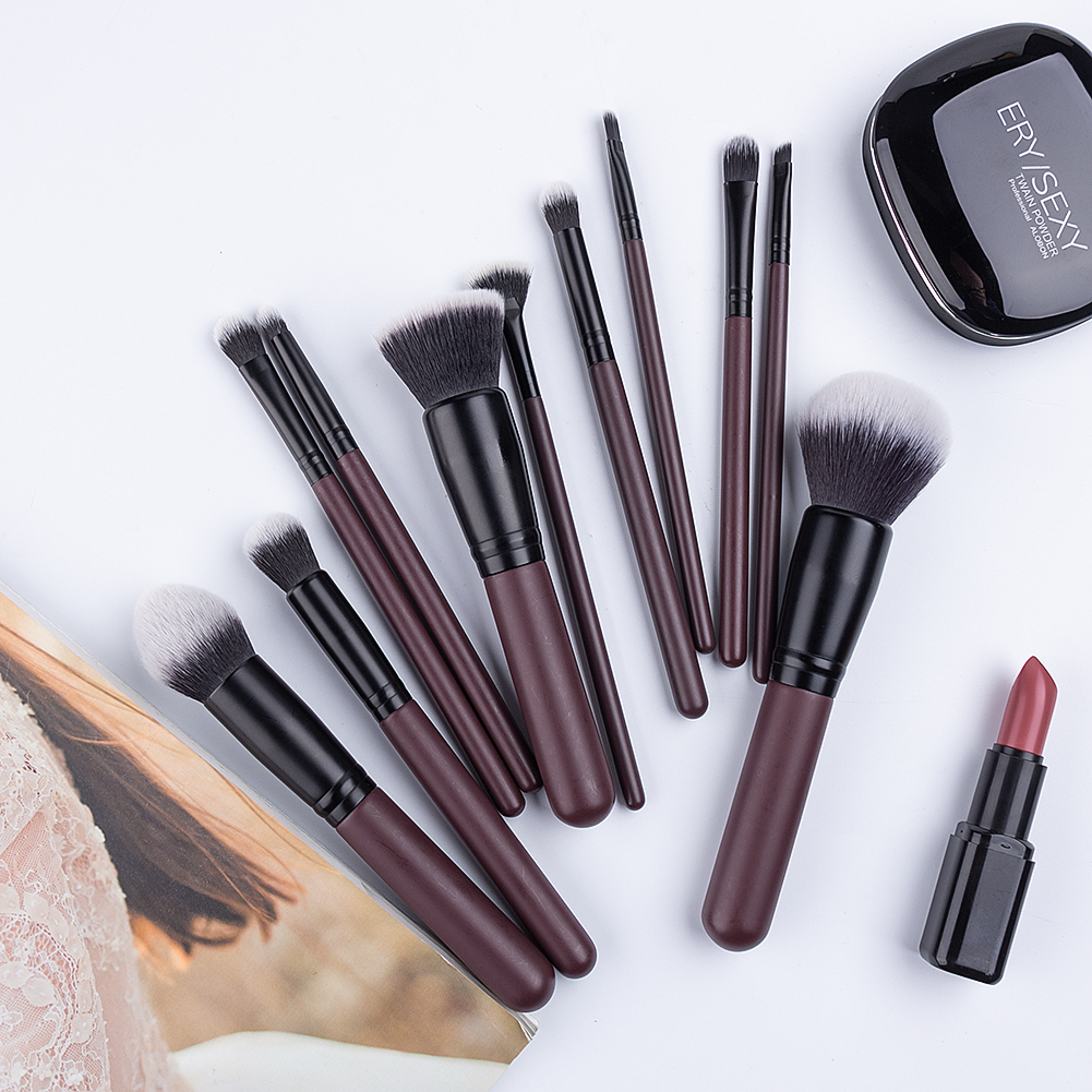 11pcs Face/eye Soft Dense Synthetic Hair Wood Handle Makeup Brushes Set