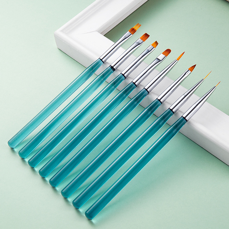 New arrival sea blue acrylic handle high quality 8pcs nail art brush set Nail art tools