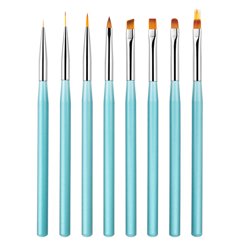 New arrival sea blue acrylic handle high quality 8pcs nail art brush set Nail art tools