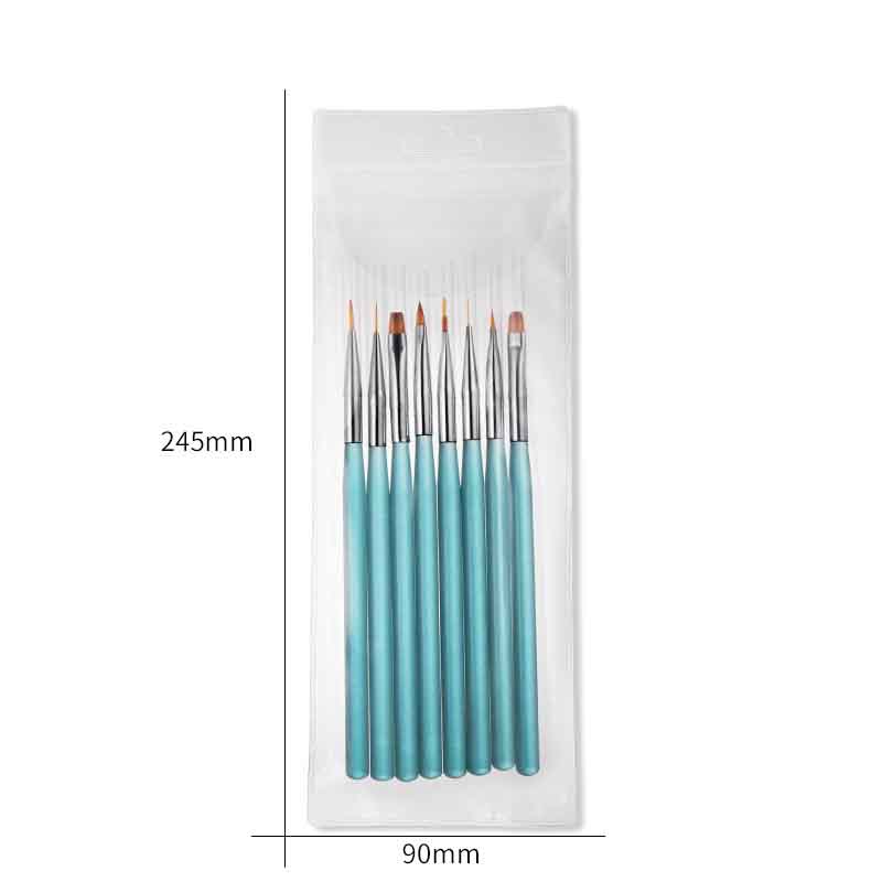 New arrival sea blue acrylic handle high quality 8pcs nail art brush set Nail art tools