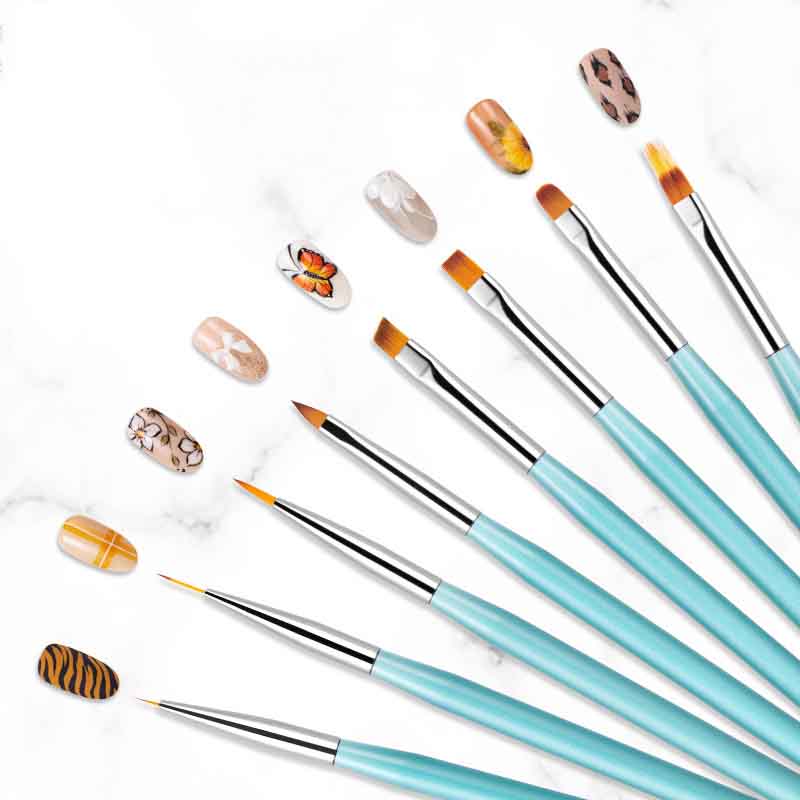 New arrival sea blue acrylic handle high quality 8pcs nail art brush set Nail art tools