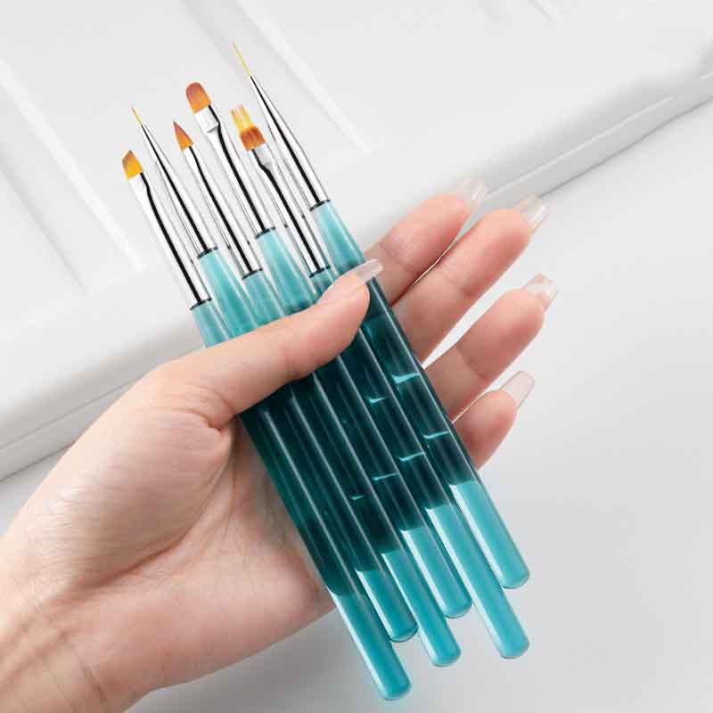 New arrival sea blue acrylic handle high quality 8pcs nail art brush set Nail art tools