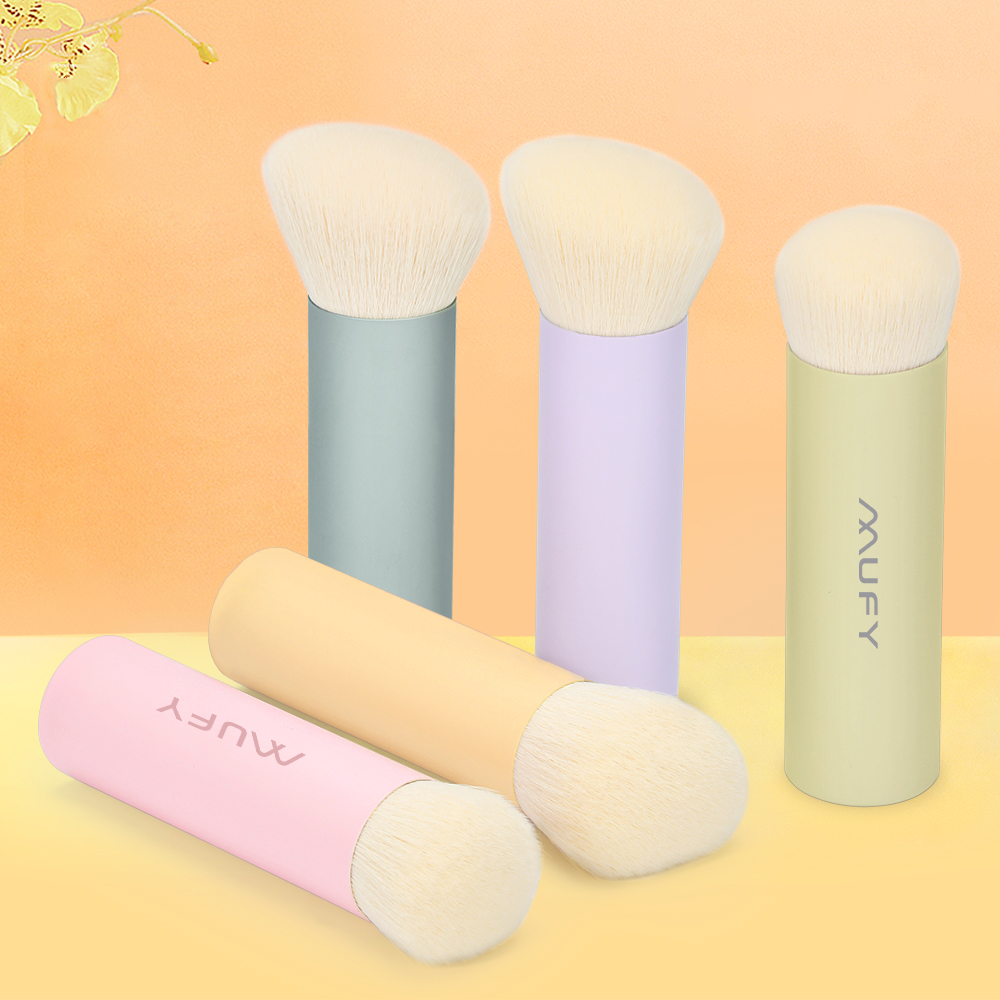 luxurious Macaron color  Aluminum handle soft nylon hair makeup brush single kabuki blush brush