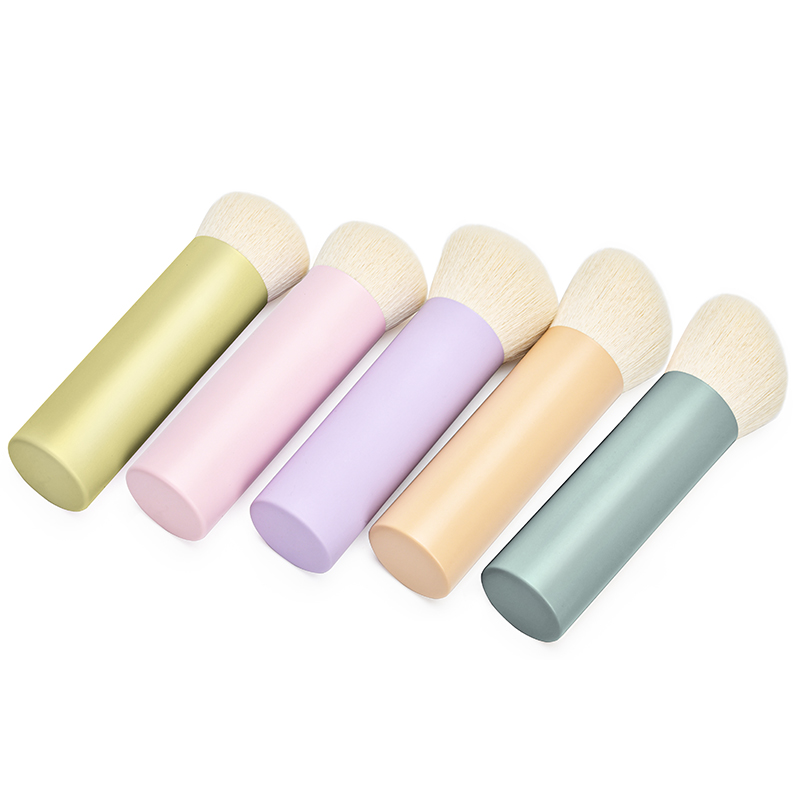luxurious Macaron color  Aluminum handle soft nylon hair makeup brush single kabuki blush brush