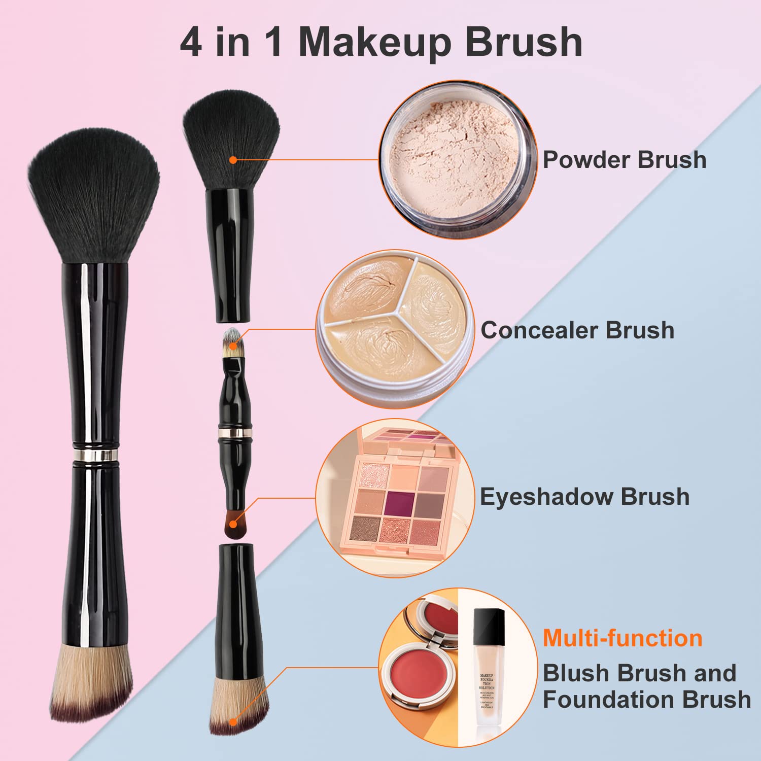 New 4 in 1 Makeup Brush Double Ended Travel Foundation Blush Eyeshadow Powder Make Up Brush Set
