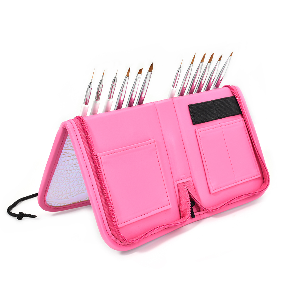 New Arrive Pink Makeup Manicure Nail Brush Holder Storage Case Bag with private label