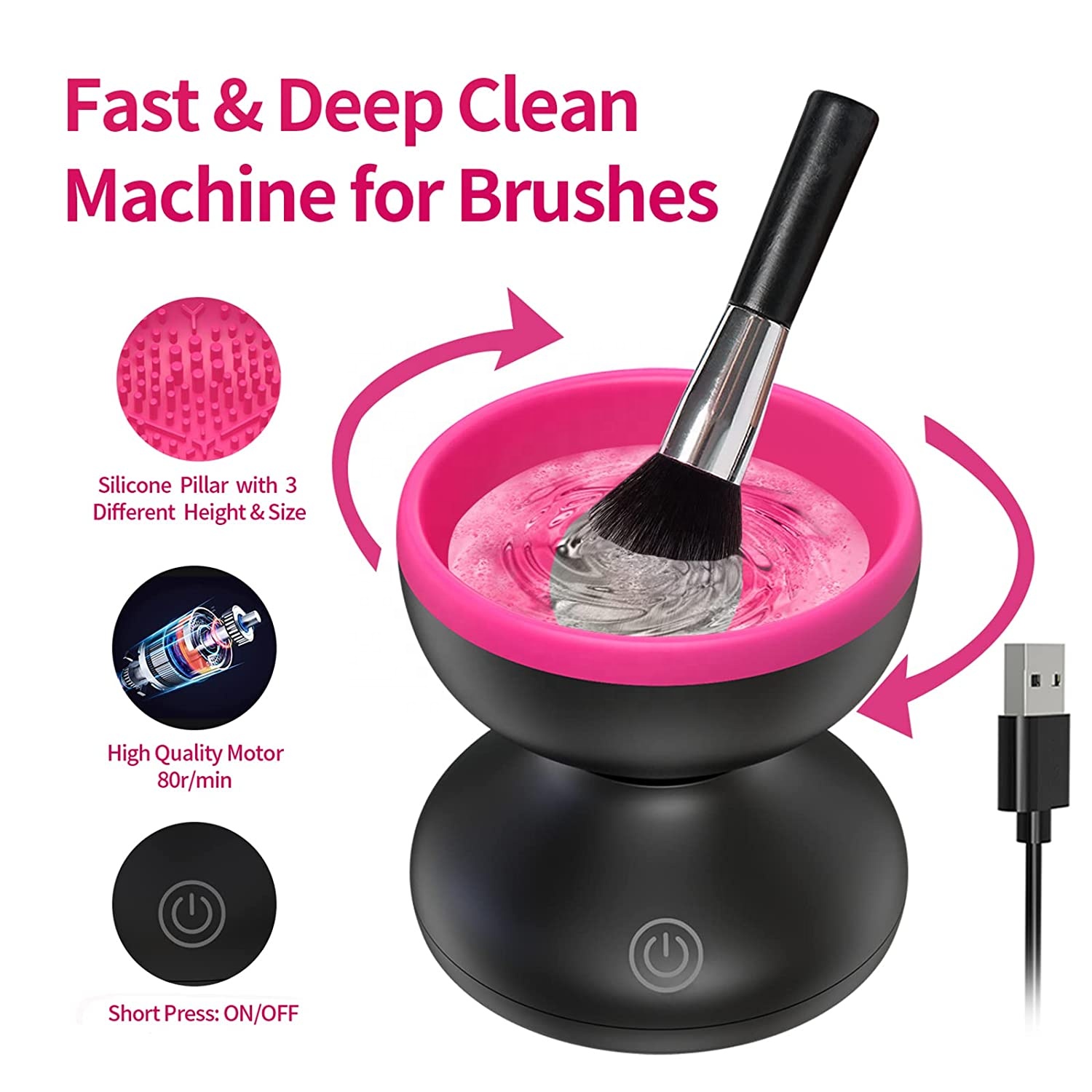 Electric Makeup Brush Cleaner Machine - Alyfini Portable Automatic USB Cosmetic Brush Cleaner Tools for All Size