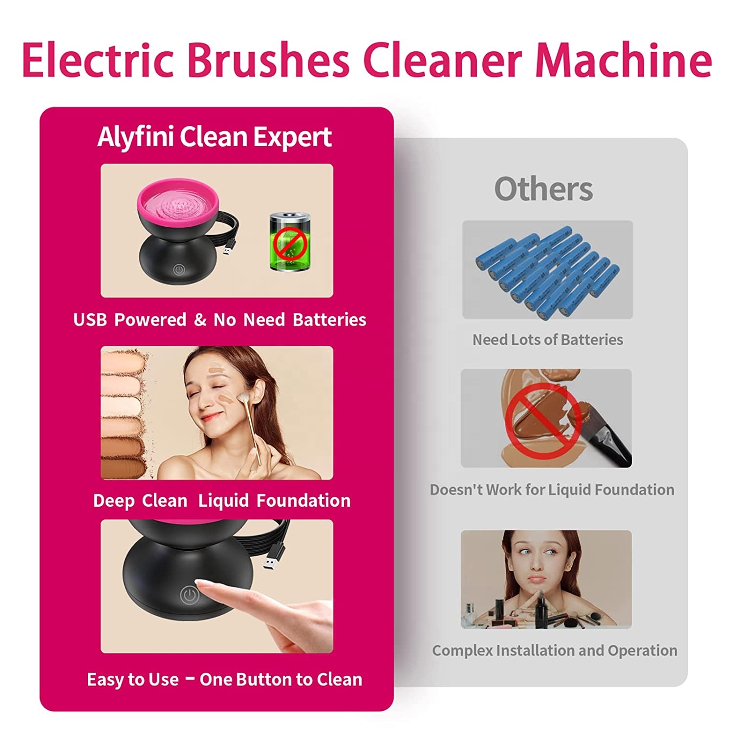 Electric Makeup Brush Cleaner Machine - Alyfini Portable Automatic USB Cosmetic Brush Cleaner Tools for All Size