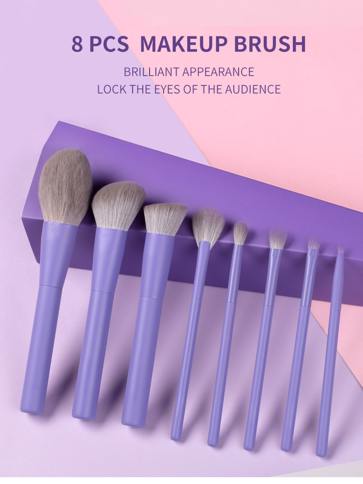 2023 Cosmetic highlighter contour brush cosmetic violet purple makeup brush set 8 pcs shadow blending brush