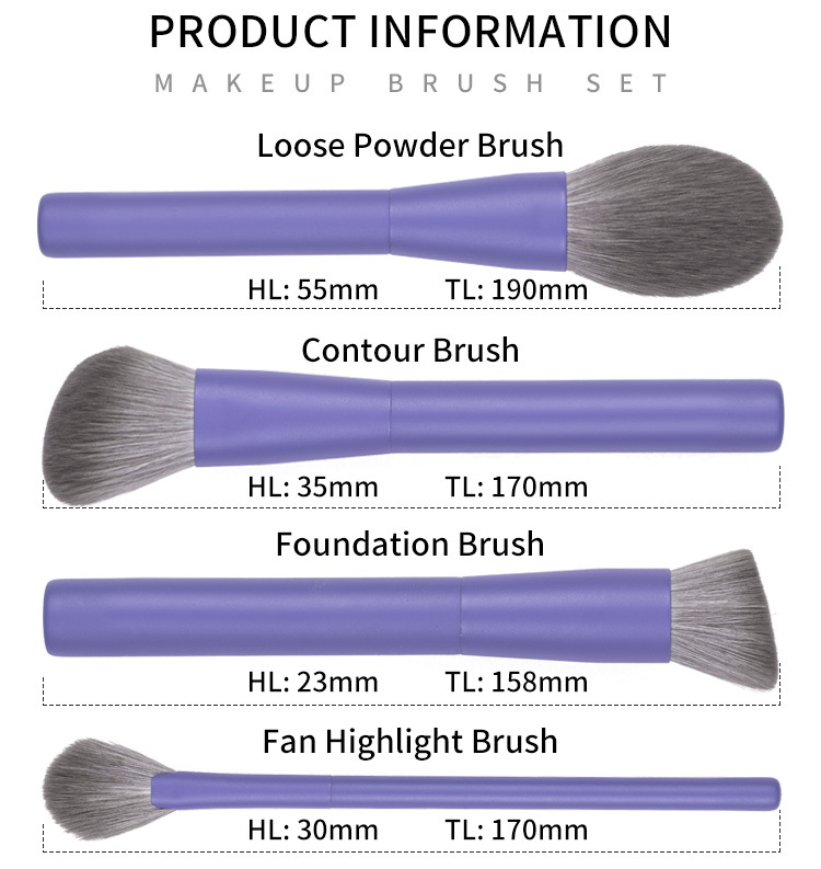 2023 Cosmetic highlighter contour brush cosmetic violet purple makeup brush set 8 pcs shadow blending brush